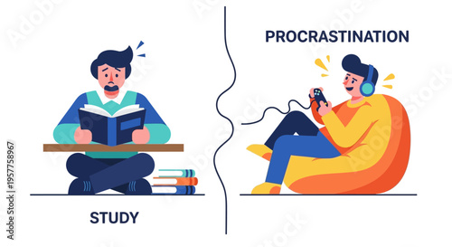 Choosing Your Path A Visual Comparison of Dedicated Study Habits and the Temptation of Procrastination and Digital Leisure