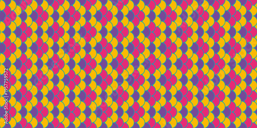 Vibrant geometric pattern featuring interlocking yellow, pink, and purple shapes.  Ideal for textile design, website backgrounds, or any project needing a bold, playful aesthetic.