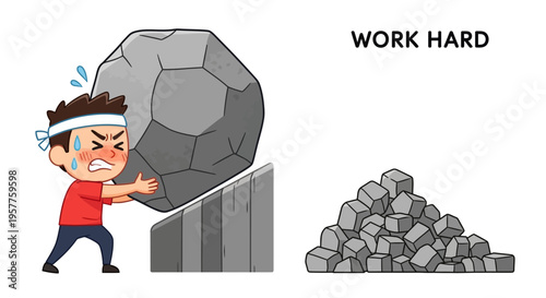 Dedicated Man Exerting Tremendous Effort to Overcome Obstacles and Achieve Success, Symbolizing Perseverance Through Difficult Challenges