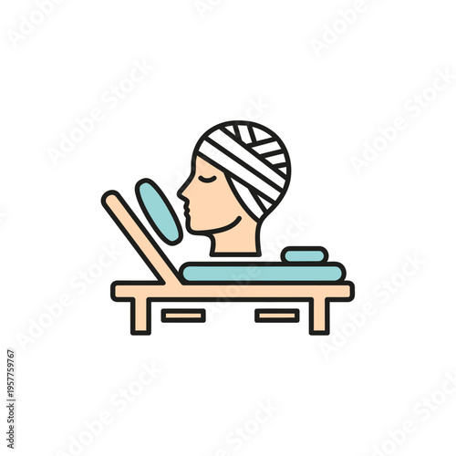 Spa Treatment Woman Relaxing with Towel and Mirror in Wellness Center. Vector Illustrations. EPS Editable