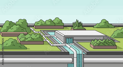 Conceptual Illustration of Sustainable Urban Water Management and Green Infrastructure for Eco-Friendly Cities