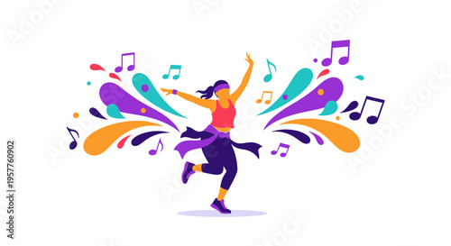 Dynamic dancer with colorful splash wings motion. Vector Illustrations. EPS Editable