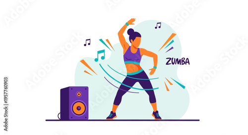 Dancer performing zumba dance in studio. Vector Illustrations. EPS Editable