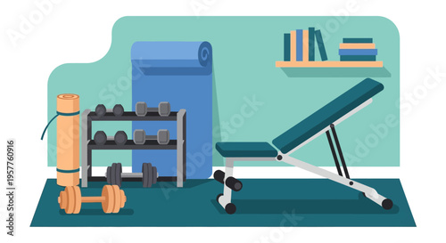 Fitness Gym Equipment Set For Home Workout. Vector Illustrations. EPS Editable