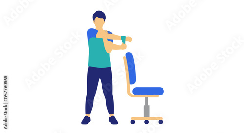 Person lifting dumbbells beside chair exercise illustration. Vector Illustrations. EPS Editable