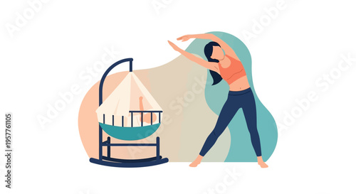 Woman Pulling A Large Curtain In Illustration. Vector Illustrations. EPS Editable