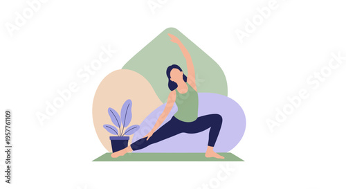 Yoga Practitioner In Pose On Mat. Vector Illustrations. EPS Editable