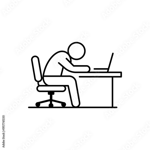 Quiet Quitting Minimalist Black Line Vector Icon Illustration on White Background, Representing Employee Boundaries, Work-Life Balance, Burnout, and Professional Disengagement, Scalable SVG Graphic.