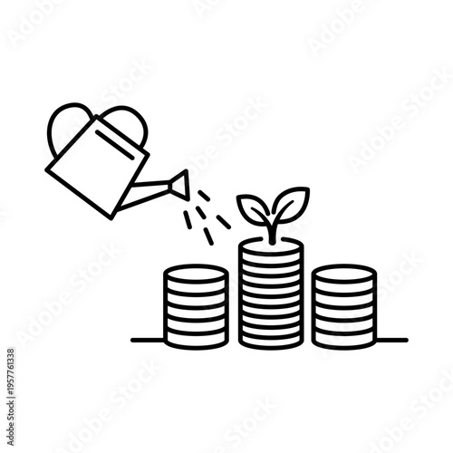 Dividend Yield Minimalist Black Line Vector Icon Illustration: A Clean Hand-Drawn Scalable Graphic Representing Financial Growth, Investment Returns, and Stock Market Earnings on White Background