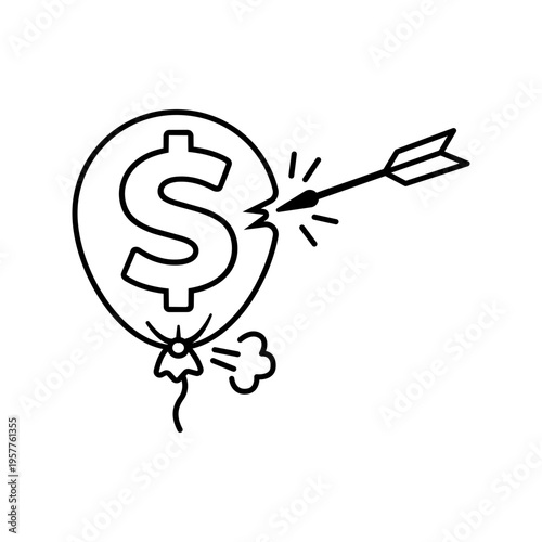 Minimalist black line vector icon illustration of inflation impact on white background. Clean scalable SVG graphic representing economic growth, rising prices, cost of living, and finance.