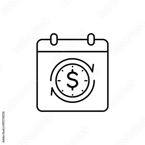 Subscription Revenue minimalist black line vector icon on white background. Hand-drawn illustration representing recurring payments, business growth, financial stability, and digital service plans.