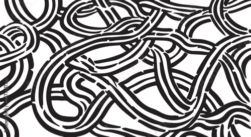 Black and white tangled chain links illustration pattern design