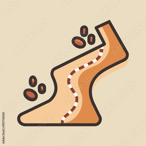 Stylized foot icon with a winding path and footprints symbolizing a journey or direction