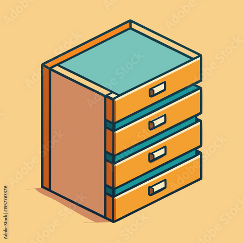 Modern minimalist four-drawer storage cabinet unit in isometric perspective