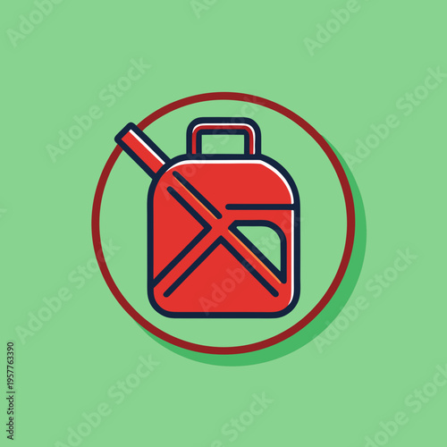 Red fuel container with prohibition symbol, isolated graphic for safety and restrictions