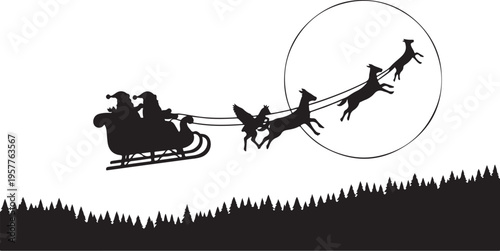 Santa Claus and reindeer in a festive holiday scene