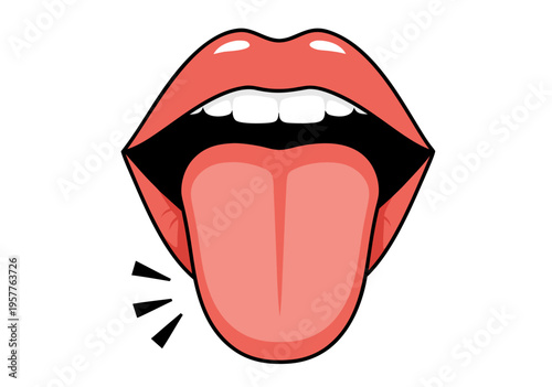 Vector illustration of a woman's open mouth with tongue sticking out, conveying expression and sensation