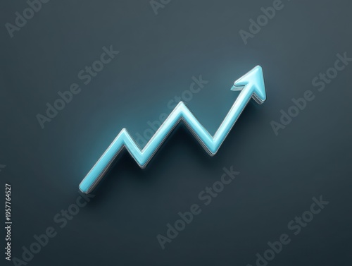 Blue upward trend arrow on dark background symbolizing growth, success, progress, and financial increase in a modern style