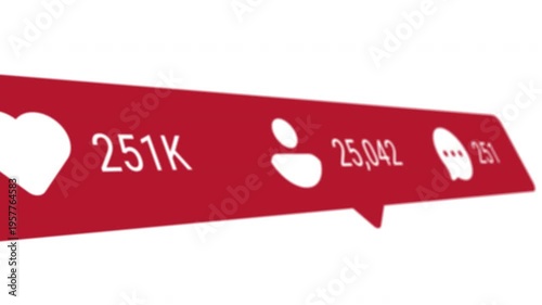 Social network post increasing likes comments shares, 4k animation engagement followers statistics digital online media icons heart screen