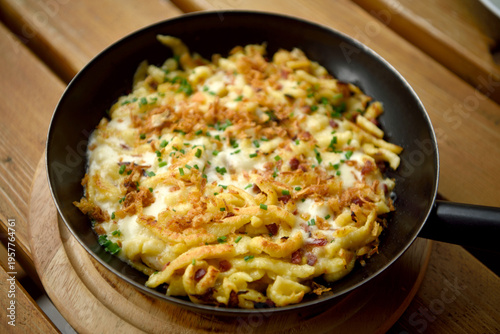 Tirolean spatzle noodles with bacon and cheese.