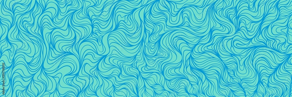 Obraz premium Vibrant turquoise-aqua seamless wavy contour texture with beautiful organic swirls. Tropical and fresh feel ideal for summer collections, beach branding, cosmetics, pool design