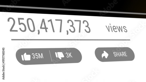 Social network smartphone screen animation increasing views likes comments engagement statistics digital online media