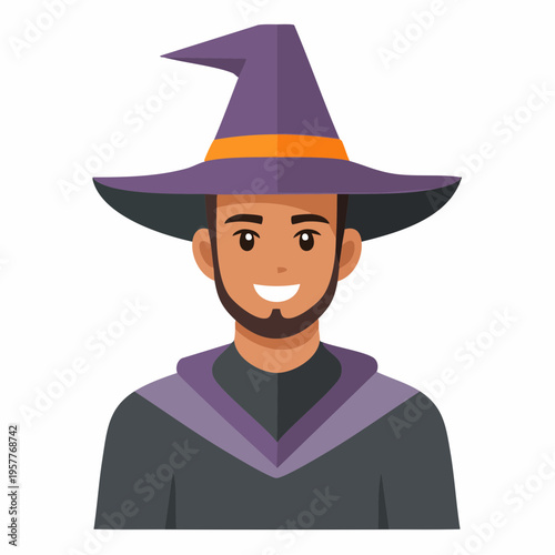 Smiling man in a wizard costume, Halloween or fantasy concept