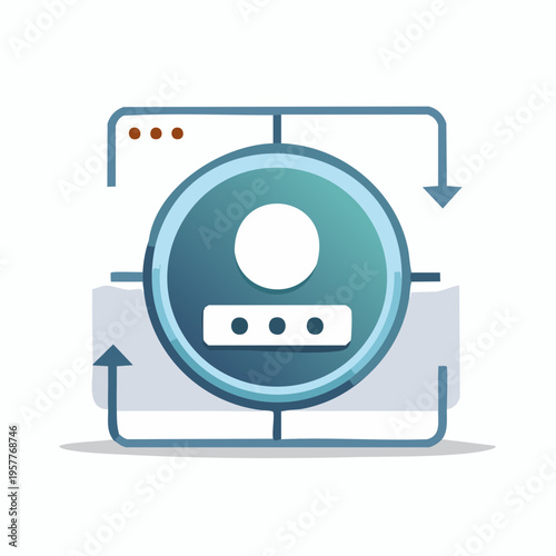 Abstract illustration of a user account profile with graphic elements and arrows