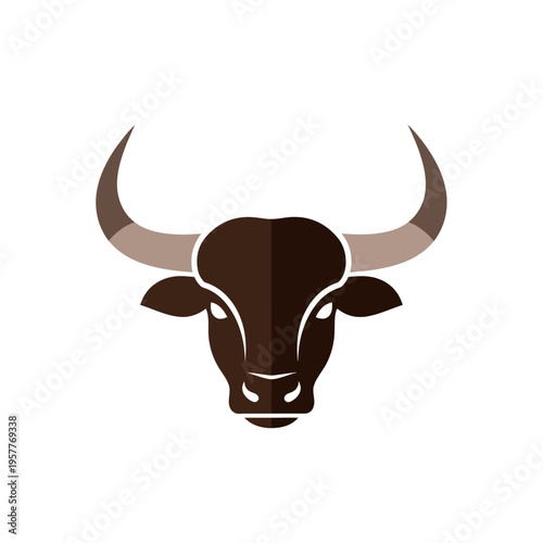 Brown bull head icon with impressive horns, symbolizing strength and power, perfect for branding and design projects