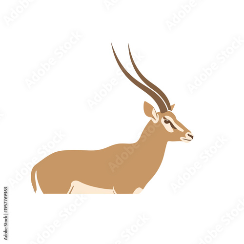 A minimalist illustration of a graceful gazelle with long, curved horns, depicted in profile against a clean white background