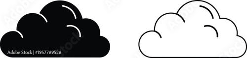 Clouds icons set, black and white weather symbols Vector