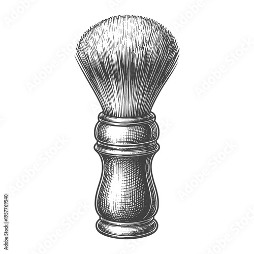 Vintage engraving style barber shaving brush illustration with detailed cross hatching