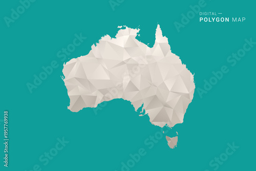 Australia Map - Green and Gray Polygon Vector Illustration, Low Poly Geometric Design with Clean Minimal Style on Solid Background for Infographic Use.