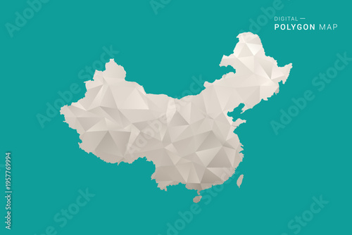 China Map - Green and Gray Polygon Vector Illustration, Low Poly Geometric Design with Clean Minimal Style on Solid Background for Infographic Use.