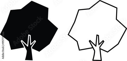 Black and white tree shapes with trunks and branches Vector