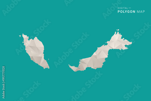 Malaysia Map - Green and Gray Polygon Vector Illustration, Low Poly Geometric Design with Clean Minimal Style on Solid Background for Infographic Use.