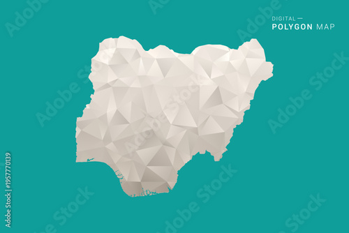 Nigeria Map - Green and Gray Polygon Vector Illustration, Low Poly Geometric Design with Clean Minimal Style on Solid Background for Infographic Use.