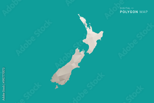 New Zealand Map - Green and Gray Polygon Vector Illustration, Low Poly Geometric Design with Clean Minimal Style on Solid Background for Infographic Use.
