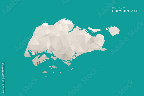 Singapore Map - Green and Gray Polygon Vector Illustration, Low Poly Geometric Design with Clean Minimal Style on Solid Background for Infographic Use.