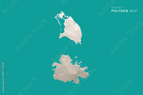 Antigua and Barbuda Map - Green and Gray Polygon Vector Illustration, Low Poly Geometric Design with Clean Minimal Style on Solid Background for Infographic Use.