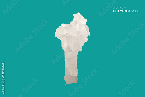 Benin Map - Green and Gray Polygon Vector Illustration, Low Poly Geometric Design with Clean Minimal Style on Solid Background for Infographic Use.