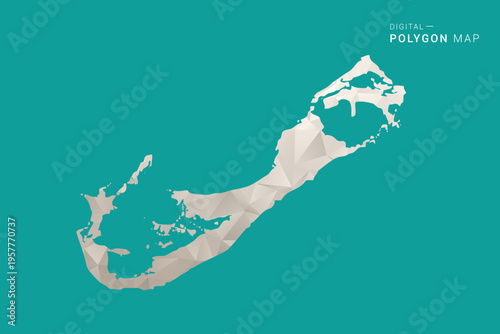 Bermuda Map - Green and Gray Polygon Vector Illustration, Low Poly Geometric Design with Clean Minimal Style on Solid Background for Infographic Use.