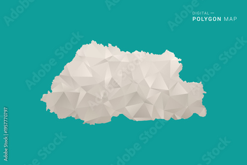 Bhutan Map - Green and Gray Polygon Vector Illustration, Low Poly Geometric Design with Clean Minimal Style on Solid Background for Infographic Use.
