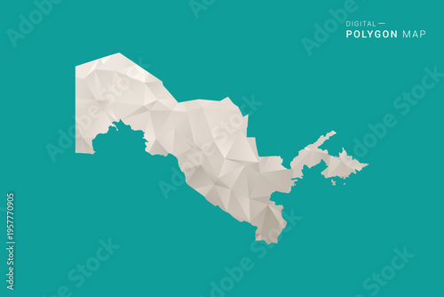 Uzbekistan Map - Green and Gray Polygon Vector Illustration, Low Poly Geometric Design with Clean Minimal Style on Solid Background for Infographic Use.