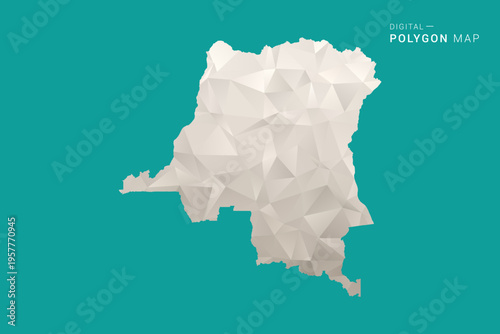 Democratic Republic of the Congo Map - Green and Gray Polygon Vector Illustration, Low Poly Geometric Design with Clean Minimal Style on Solid Background for Infographic Use.