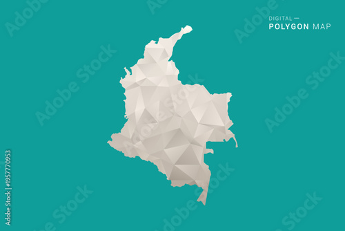 Colombia Map - Green and Gray Polygon Vector Illustration, Low Poly Geometric Design with Clean Minimal Style on Solid Background for Infographic Use.