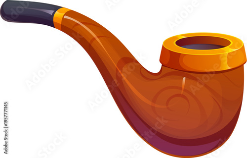 Pirate icon of smoking pipe or Caribbean corsair captain or sailor tobacco smoke, cartoon vector. Vintage ancient or Medieval wooden smoking pipe, marine filibusters or pirate icon of tobacco smoking