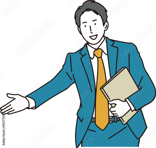 案内をする男性ビジネスマンのイラスト素材