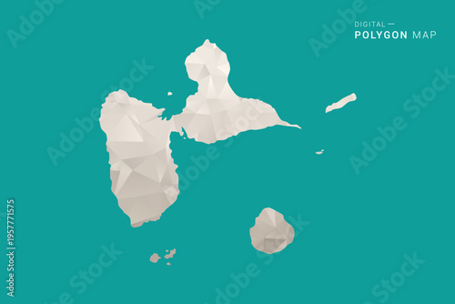 Guadeloupe Map - Green and Gray Polygon Vector Illustration, Low Poly Geometric Design with Clean Minimal Style on Solid Background for Infographic Use.