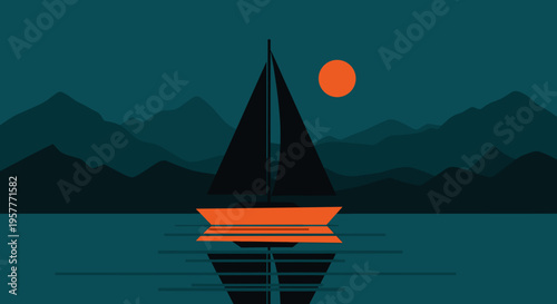 Sailboat on calm water at night.